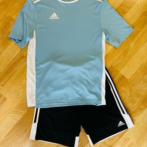 adidas Aeroready Polyester light blue Jersey and black Shorts Set Size L (14/16)